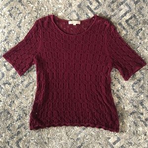 Ann Taylor LOFT Lace Burgundy Blouse Size M